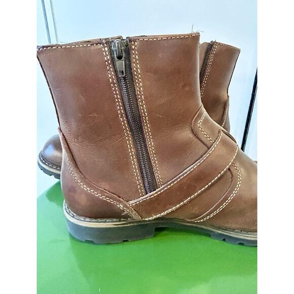 Chaps Men's Ankle Boots Buckle Strap & zipper 10M Genuine Leather Dark Brown VTG - Picture 6 of 12